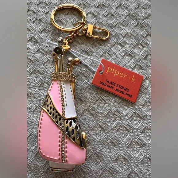 NWT gorgeous and whimsical Piper•K golf bag and clubs pink and cream key ring. - Picture 6 of 12